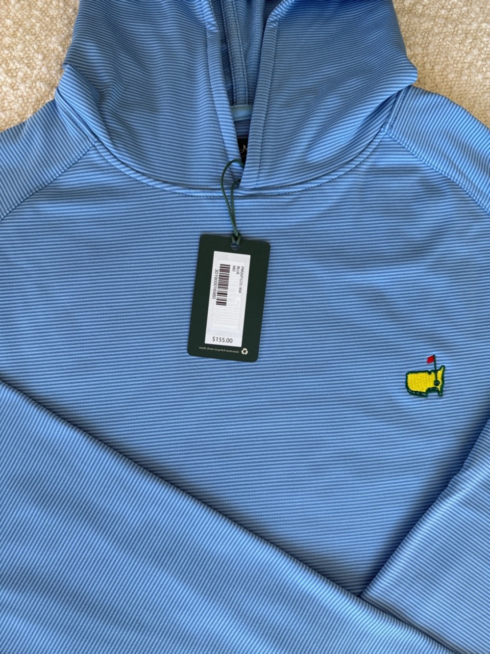 Masters 2026 Peter Millar Light Blue Striped hoodie with Yellow Embroidered Logo